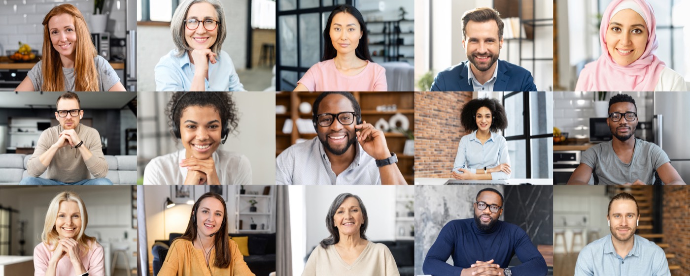 Large video call grid with many remote participants